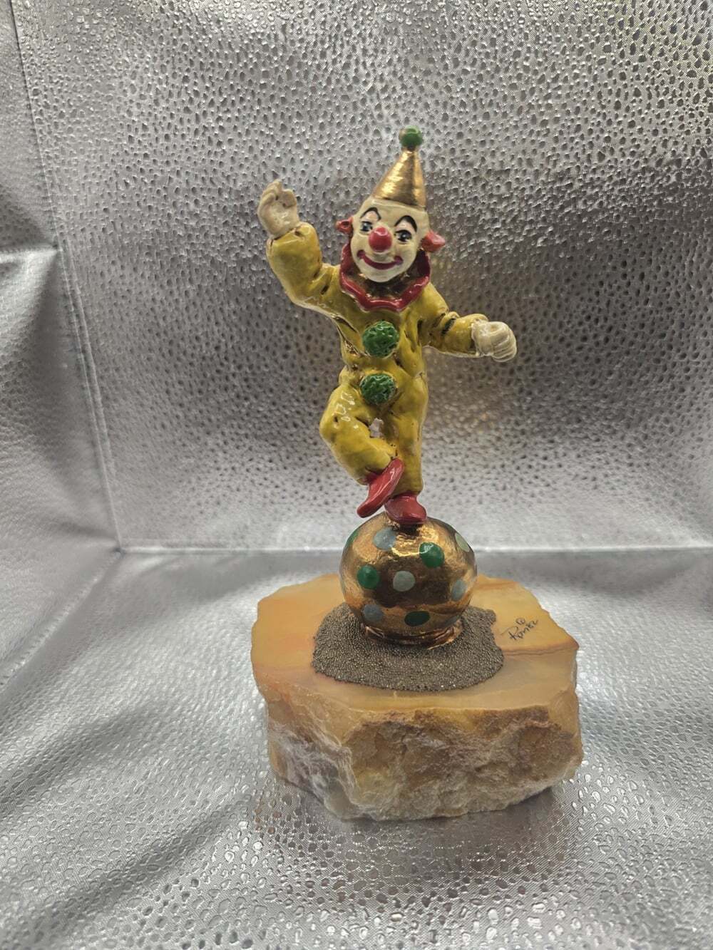 Ltd Vtg Ron Lee Nicky Clown Figure Standing On Gold Plated Ball Onyx Base Signed